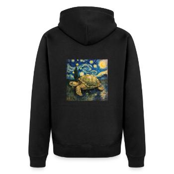 schildkröte, van gogh, sternennacht - Unisex Premium Bio Zip Hoodie - Schwarz - Hinten - Nico (187cm)