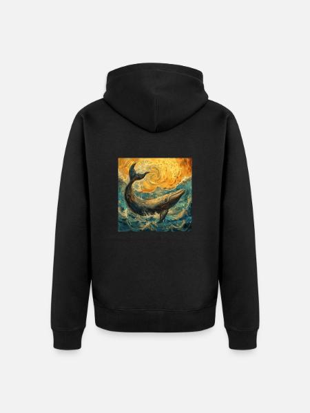 Whale Fish Van Gogh - Unisex Premium Organic Zip Hoodie - black