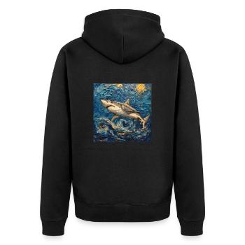 Shark, Shark, Fish, Van Gogh, Starry Night - Unisex Premium Organic Zip Hoodie - black - Back - Nico (187cm)