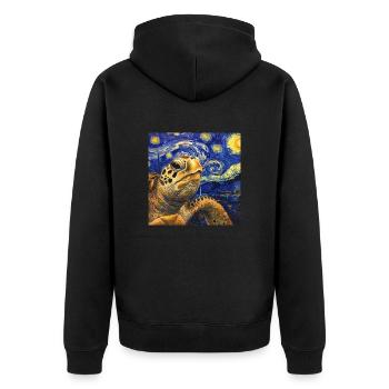 schildkröte, van gogh, sternennacht - Unisex Premium Bio Zip Hoodie - Schwarz - Hinten - Nico (187cm)