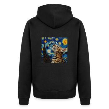 Ozelot, luchs, van gogh, sternennacht - Unisex Premium Bio Zip Hoodie - Schwarz - Hinten - Nico (187cm)