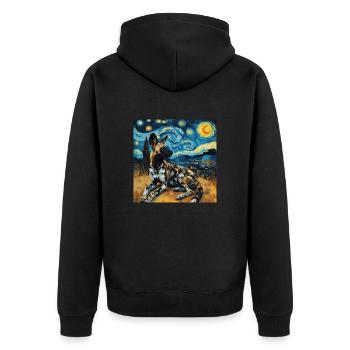hyäne, van gogh, sternennacht - Unisex Premium Bio Zip Hoodie - Schwarz - Hinten - Nico (187cm)