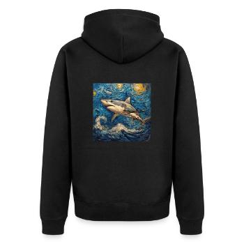 Shark, Shark, Fish, Van Gogh, Starry Night - Unisex Premium Organic Zip Hoodie - black - Back - Nico (187cm)