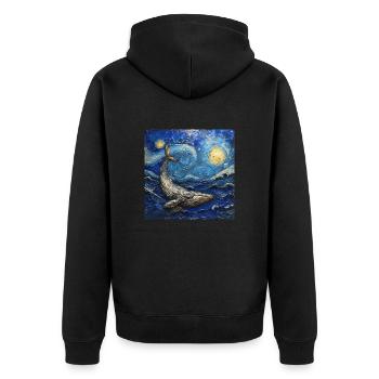 Baleines, Poisson, Océan, Van Gogh, Nuit étoilée - Veste à capuche bio Premium Unisexe - noir - Dos - Nico (187cm)