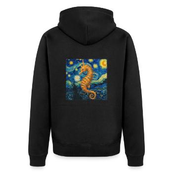 seepferd, seepferdchen van gogh, sternennacht - Unisex Premium Bio Zip Hoodie - Schwarz - Hinten - Nico (187cm)