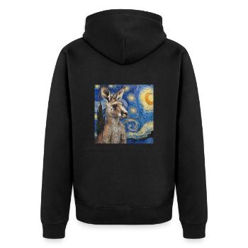 Känguru, van gogh, sternennacht - Unisex Premium Bio Zip Hoodie - Schwarz - Hinten - Nico (187cm)