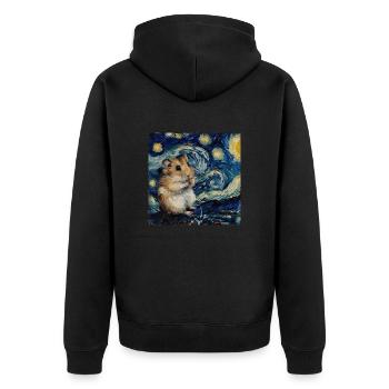 hamster, tier, van gogh, sternennacht - Unisex Premium Bio Zip Hoodie - Schwarz - Hinten - Nico (187cm)
