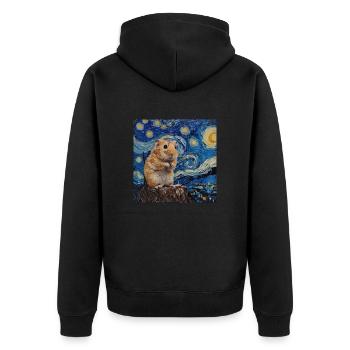 hamster, tier, van gogh, sternennacht - Unisex Premium Bio Zip Hoodie - Schwarz - Hinten - Nico (187cm)