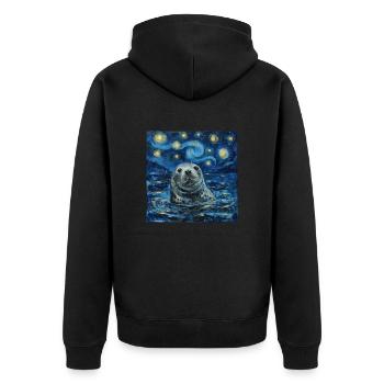 Seal, Sea Lion, Van Gogh, Starry Night - Unisex Premium Organic Zip Hoodie - black - Back - Nico (187cm)