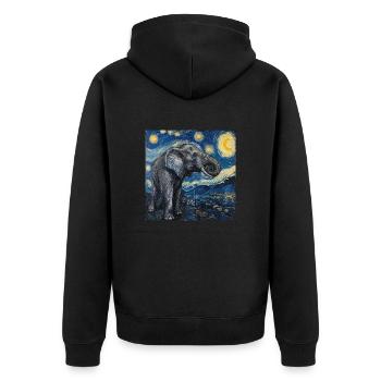 elefant, van gogh, sternennacht - Unisex Premium Bio Zip Hoodie - Schwarz - Hinten - Nico (187cm)