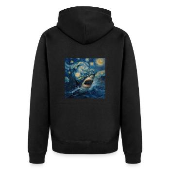 Shark, Shark, Fish, Van Gogh, Starry Night - Unisex Premium Organic Zip Hoodie - black - Back - Nico (187cm)