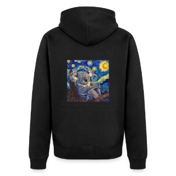 koala, tier, van gogh, sternenacht - Unisex Premium Bio Zip Hoodie - Schwarz - Hinten - Nico (187cm)