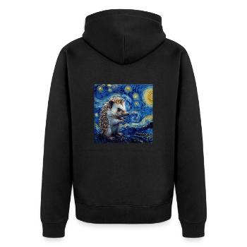 igel, tier, van gogh, sternenacht - Unisex Premium Bio Zip Hoodie - Schwarz - Hinten - Nico (187cm)