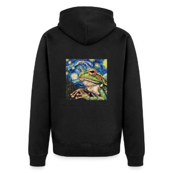 frosch, tier, van gogh, sternenacht - Unisex Premium Bio Zip Hoodie - Schwarz - Hinten - Nico (187cm)