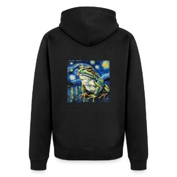 frosch, tier, van gogh, sternennacht - Unisex Premium Bio Zip Hoodie - Schwarz - Hinten - Nico (187cm)