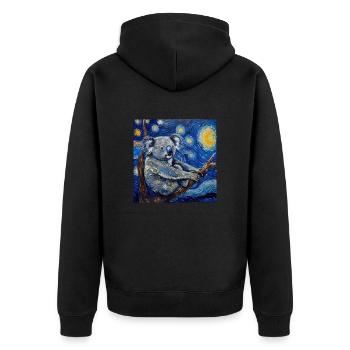 koala, tier, van gogh, sternenacht - Unisex Premium Bio Zip Hoodie - Schwarz - Hinten - Nico (187cm)