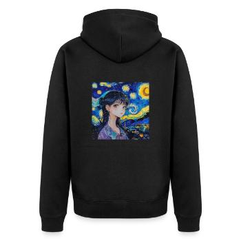 anime, anime mädchen, otaku, waifu, van gogh - Unisex Premium Bio Zip Hoodie - Schwarz - Hinten - Nico (187cm)
