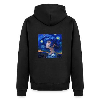 anime, anime mädchen, otaku, waifu, van gogh - Unisex Premium Bio Zip Hoodie - Schwarz - Hinten - Nico (187cm)