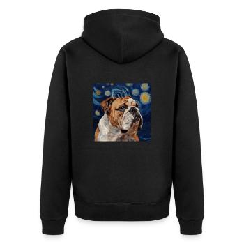 Bulldog, Dog, Van Gogh, Starry Night - Unisex Premium Organic Zip Hoodie - black - Back - Nico (187cm)