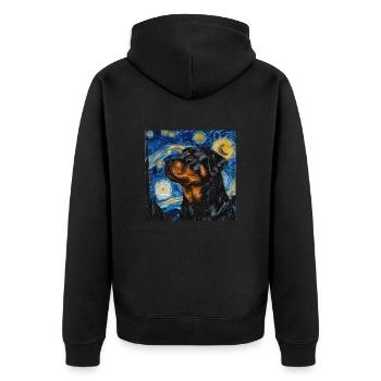 rottweiler, dog, van gogh, starry night - Unisex Premium Organic Zip Hoodie - black - Back - Nico (187cm)