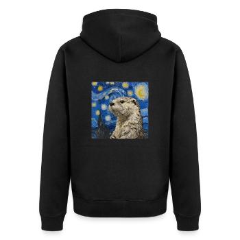 otter, Van Gogh, Sternennacht - Unisex Premium Bio Zip Hoodie - Schwarz - Hinten - Nico (187cm)