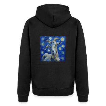 Ziege Van Gogh Sternennacht - Unisex Premium Bio Zip Hoodie - Schwarz - Hinten - Nico (187cm)