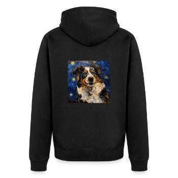 Australian Shepherd, dog, van gogh, starry night - Unisex Premium Organic Zip Hoodie - black - Back - Nico (187cm)