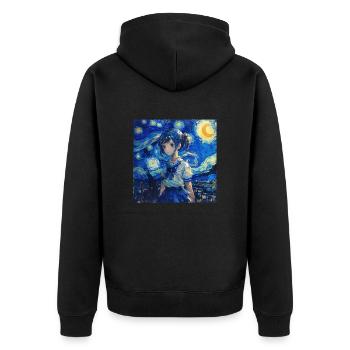 anime, anime mädchen, otaku, waifu, van gogh - Unisex Premium Bio Zip Hoodie - Schwarz - Hinten - Nico (187cm)