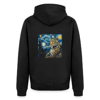 leopard, Van Gogh, Sternennacht - Unisex Premium Bio Zip Hoodie - Schwarz - Hinten - Nico (187cm)
