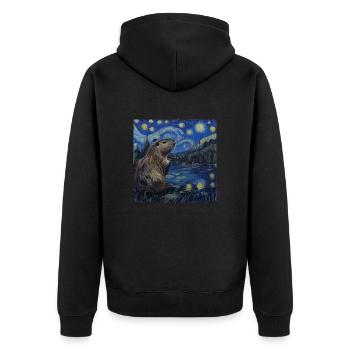 Capybara, Van Gogh, Sternennacht - Unisex Premium Bio Zip Hoodie - Schwarz - Hinten - Nico (187cm)
