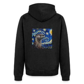 Otter, Van Gogh, Sternennacht - Unisex Premium Bio Zip Hoodie - Schwarz - Hinten - Nico (187cm)