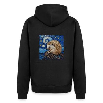 igel, tier, van gogh, sternennacht - Unisex Premium Bio Zip Hoodie - Schwarz - Hinten - Nico (187cm)