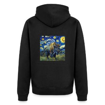 Bison, Buffalo, Animal, Van Gogh, Starry Night - Unisex Premium Organic Zip Hoodie - black - Back - Nico (187cm)
