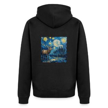Cerf, Van Gogh, Nuit étoilée, Cadeau, Présent - Veste à capuche bio Premium Unisexe - noir - Dos - Nico (187cm)