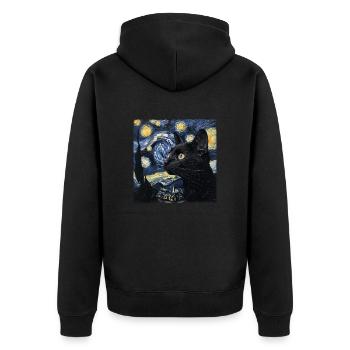 Chat Noir, Chats, Van Gogh, Nuit Étoilée - Veste à capuche bio Premium Unisexe - noir - Dos - Nico (187cm)