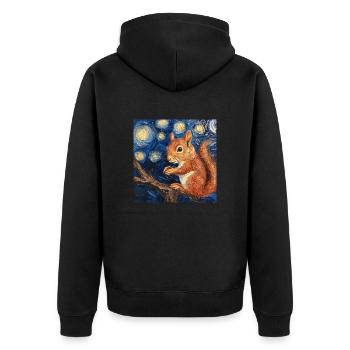 eichhörnchen, van gogh, sternennacht - Unisex Premium Bio Zip Hoodie - Schwarz - Hinten - Nico (187cm)