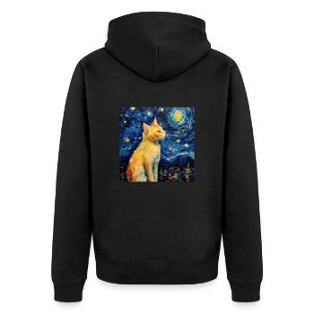 Katze, katzenmotiv - Unisex Premium Bio Zip Hoodie - Schwarz - Hinten - Nico (187cm)