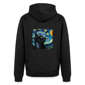 Katze, katzenmotiv - Unisex Premium Bio Zip Hoodie - Schwarz - Hinten - Nico (187cm)