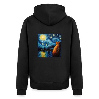 Katze, katzenmotiv - Unisex Premium Bio Zip Hoodie - Schwarz - Hinten - Nico (187cm)