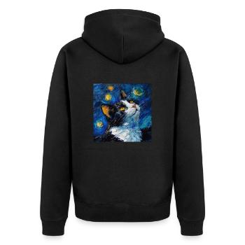 Katze, katzenmotiv - Unisex Premium Bio Zip Hoodie - Schwarz - Hinten - Nico (187cm)