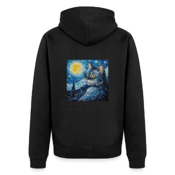 Cat, Cat Motif, Van Gogh, Starry Night - Unisex Premium Organic Zip Hoodie - black - Back - Nico (187cm)