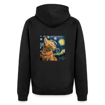 Cat, Cat Motif, Van Gogh, Starry Night - Unisex Premium Organic Zip Hoodie - black - Back - Nico (187cm)