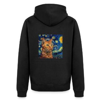 Cat, cat motif, van gogh, starry night - Unisex Premium Organic Zip Hoodie - black - Back - Nico (187cm)
