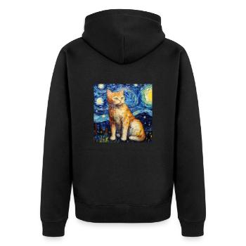 Cat, Cat Motif, Van Gogh, Starry Night - Unisex Premium Organic Zip Hoodie - black - Back - Nico (187cm)