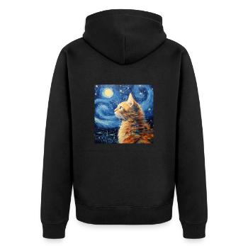 Cat, Cat Motif, Van Gogh, Starry Night - Unisex Premium Organic Zip Hoodie - black - Back - Nico (187cm)