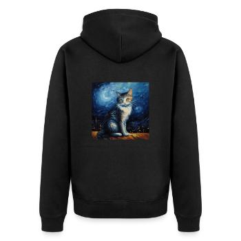 Cat, cat motif, van gogh, starry night - Unisex Premium Organic Zip Hoodie - black - Back - Nico (187cm)