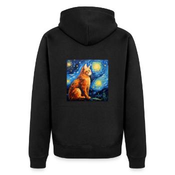 Katze, katzenmotiv - Unisex Premium Bio Zip Hoodie - Schwarz - Hinten - Nico (187cm)