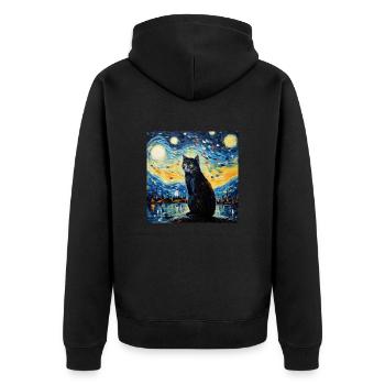 Katze, katzenmotiv - Unisex Premium Bio Zip Hoodie - Schwarz - Hinten - Nico (187cm)