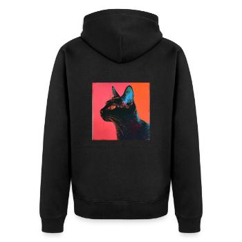 Katze, katzenmotiv, popart, geschenk, geschenkidee - Unisex Premium Bio Zip Hoodie - Schwarz - Hinten - Nico (187cm)