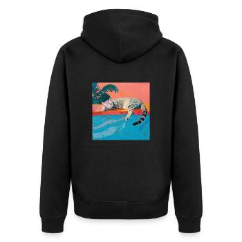 Katze, katzenmotiv, popart, geschenk, geschenkidee - Unisex Premium Bio Zip Hoodie - Schwarz - Hinten - Nico (187cm)